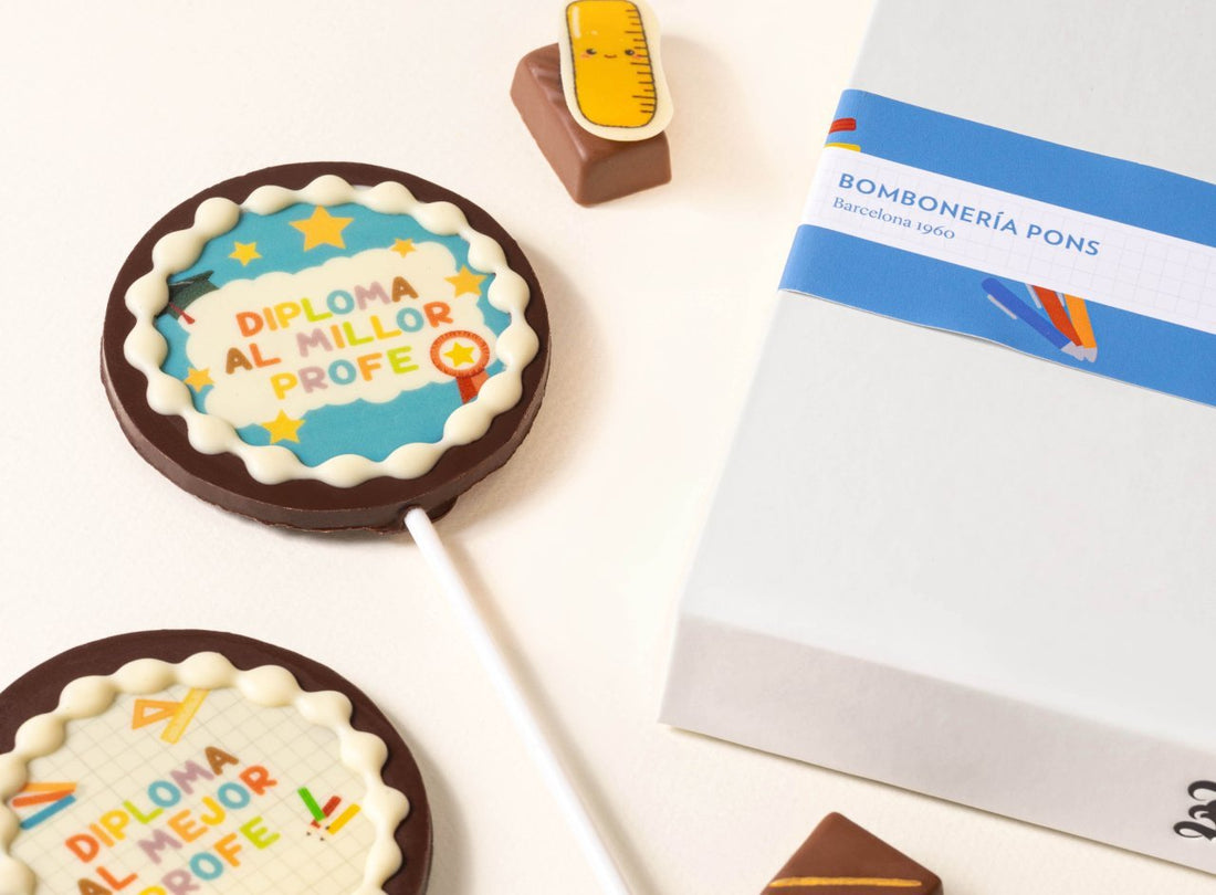 Regalos de chocolate para profesores en fin de curso - Bombonería Pons