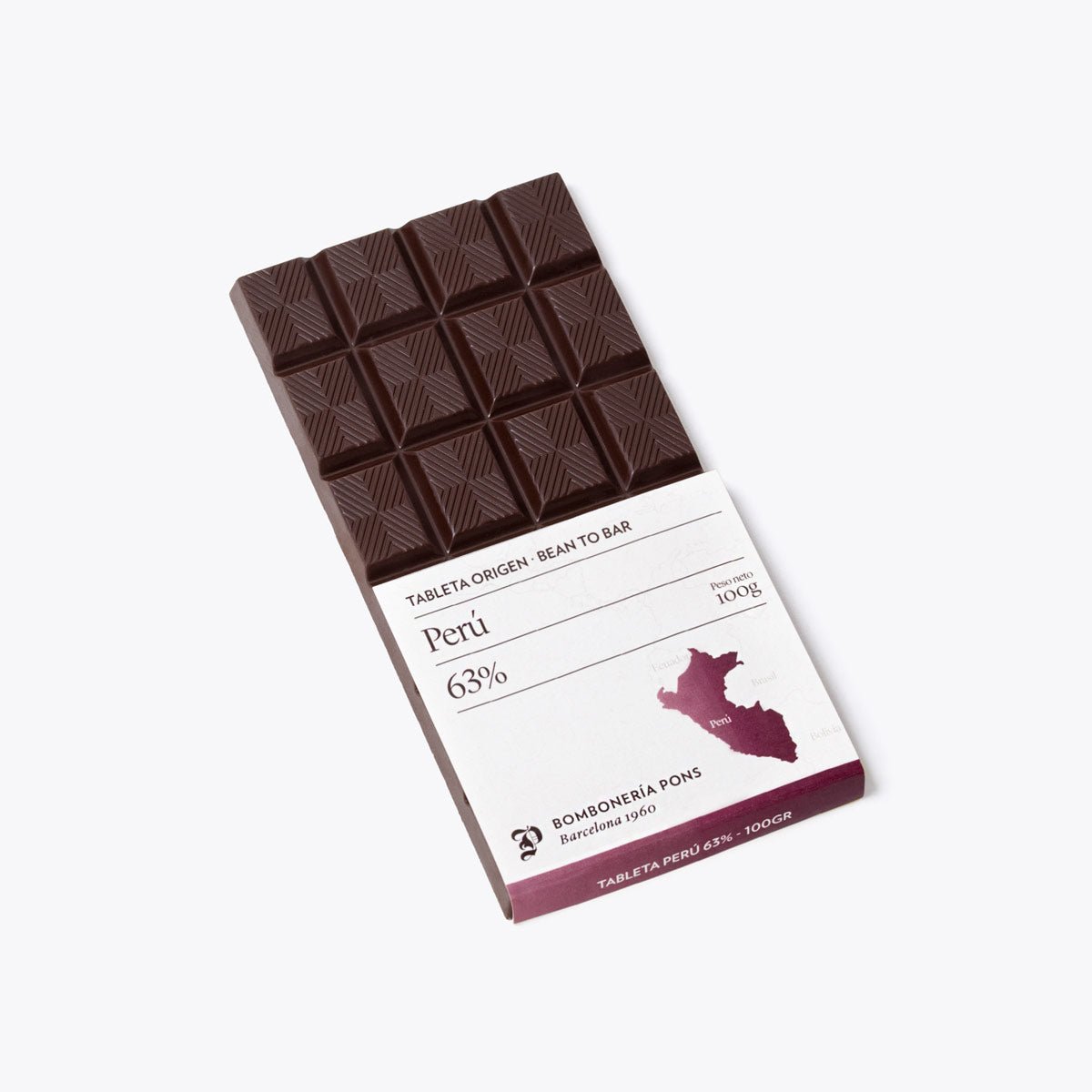 Perú - Tableta de chocolate negro 63% - 100g - Bombonería Pons -