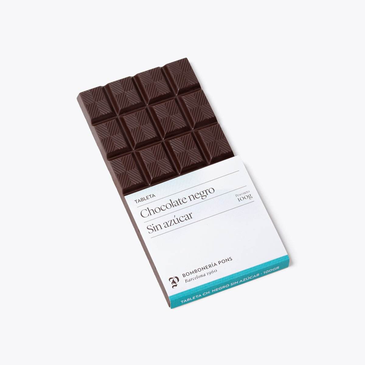 Tableta Chocolate Negro Sin Azúcar - 100g - Bombonería Pons