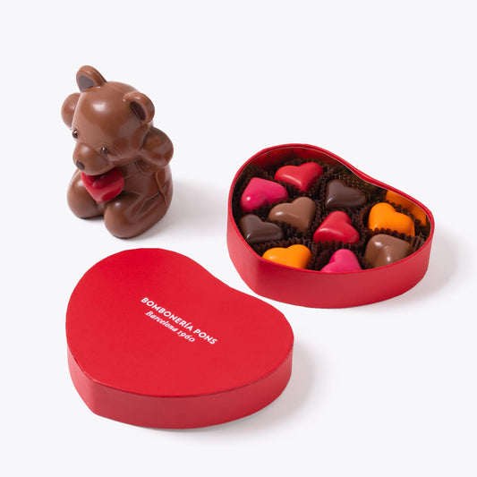 Pack pequeño San Valentín de bombones corazón y oso de chocolate